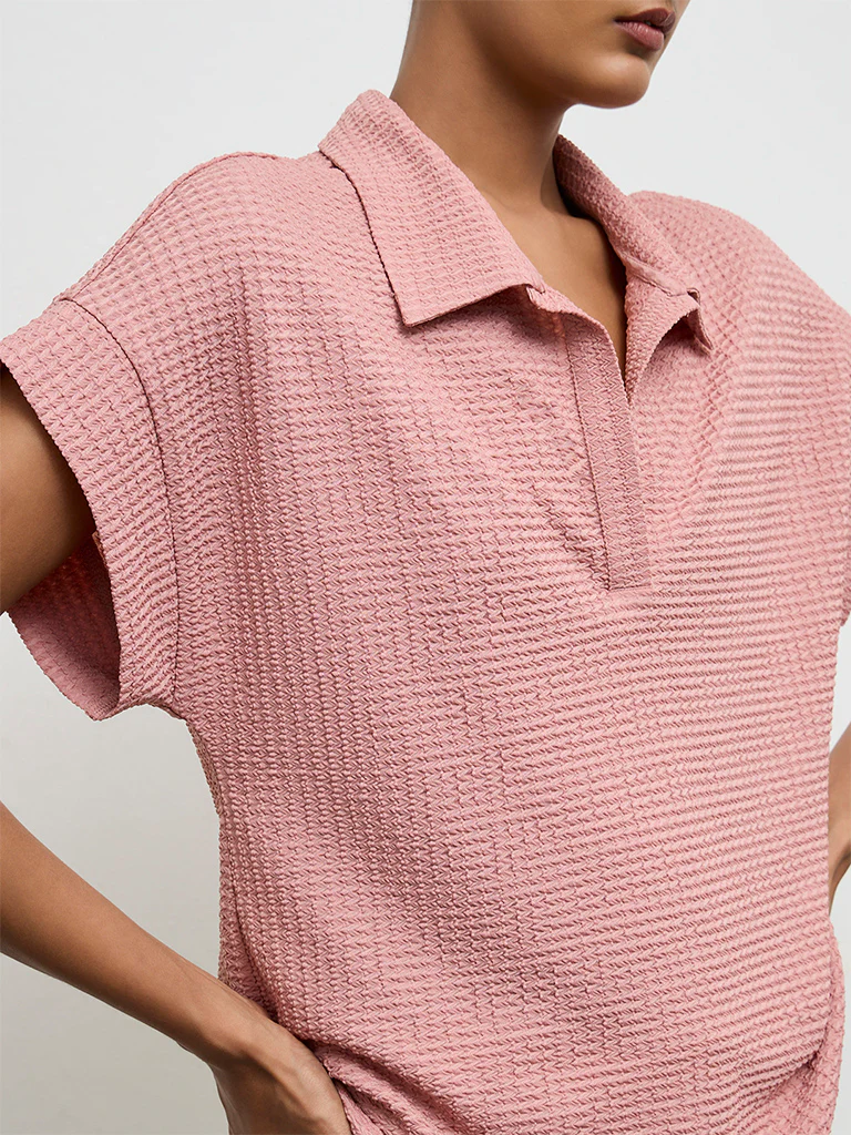 Wardrobe Dusty Pink Textured T-Shirt - Image 3