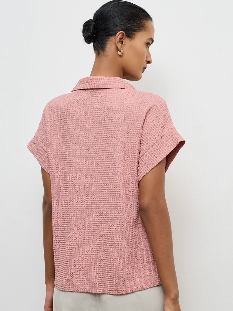 Wardrobe Dusty Pink Textured T-Shirt - Image 4