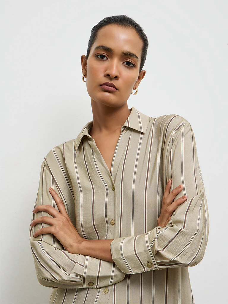 Wardrobe Green Stripe Shirt - Image 3
