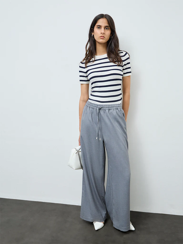 Wardrobe Grey High-Rise Cotton-Blend Pants
