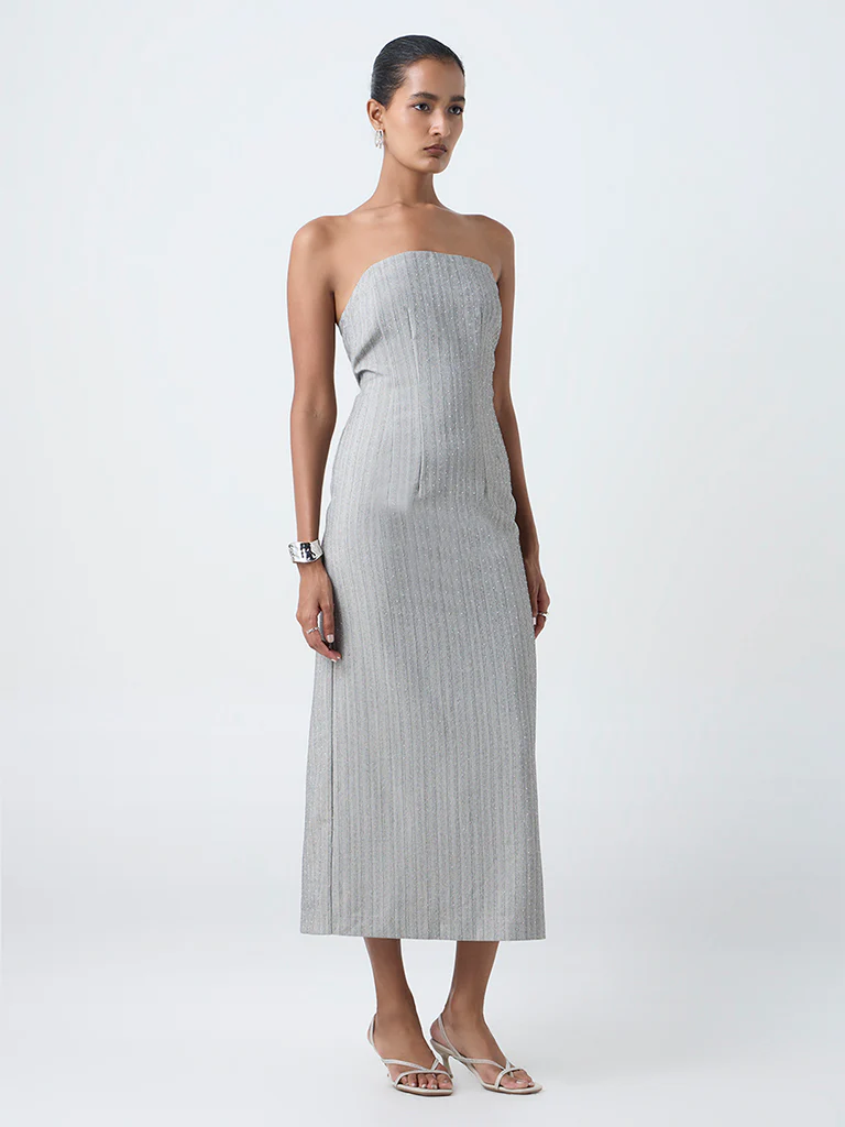 Wardrobe Grey Embellished Tube Dress