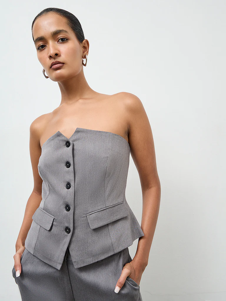 Wardrobe Grey Jacket-Style Tube Top