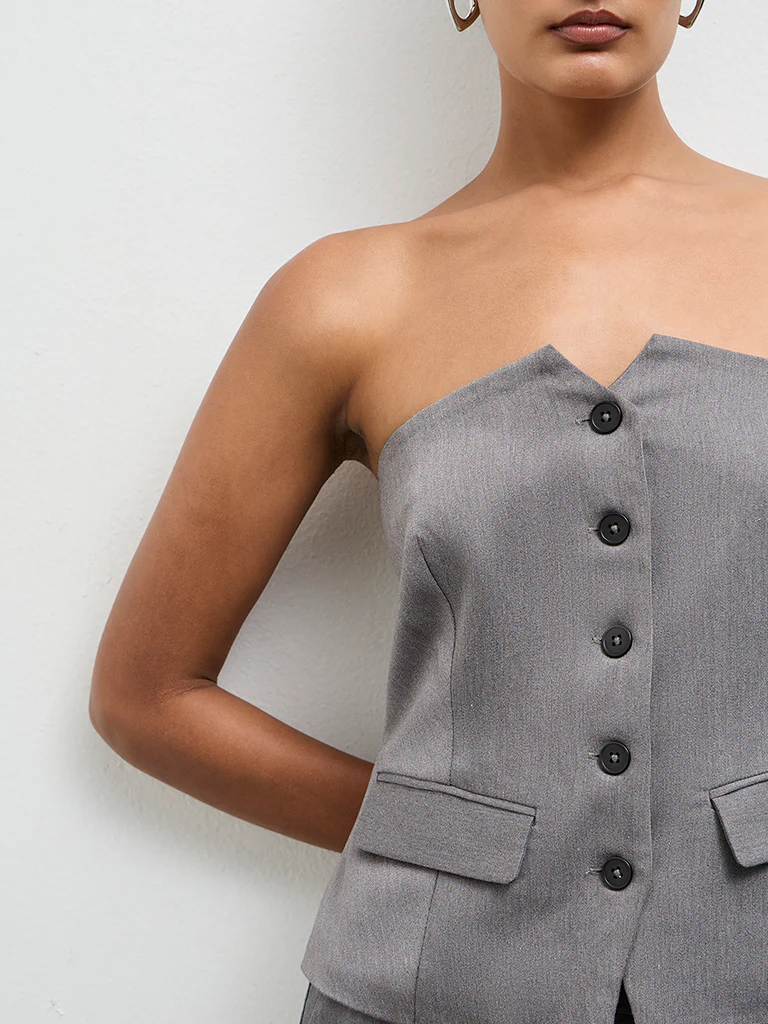 Wardrobe Grey Jacket-Style Tube Top - Image 3