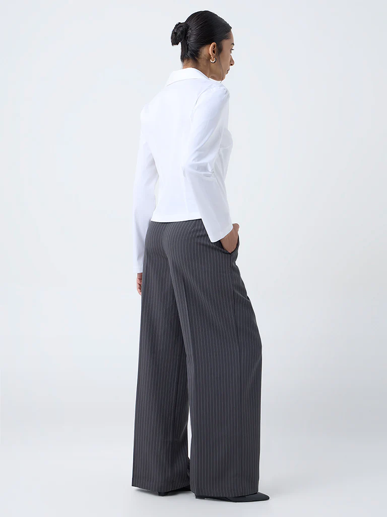 Wardrobe Grey Pinstriped High-Rise Trousers - Image 4