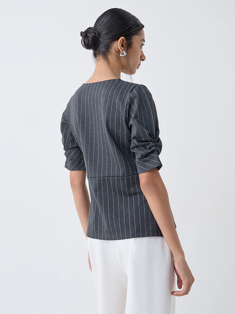 Wardrobe Grey Pinstriped Top - Image 4