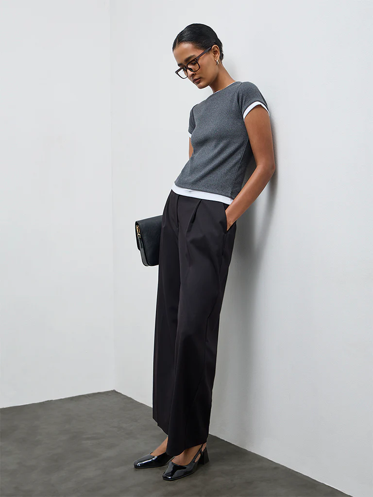 Wardrobe Grey Ribbed-Textured T-Shirt - Image 2