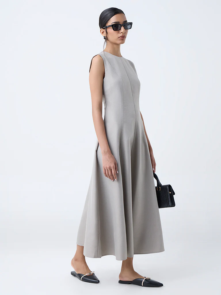 Wardrobe Grey Solid A-Line Dress - Image 2