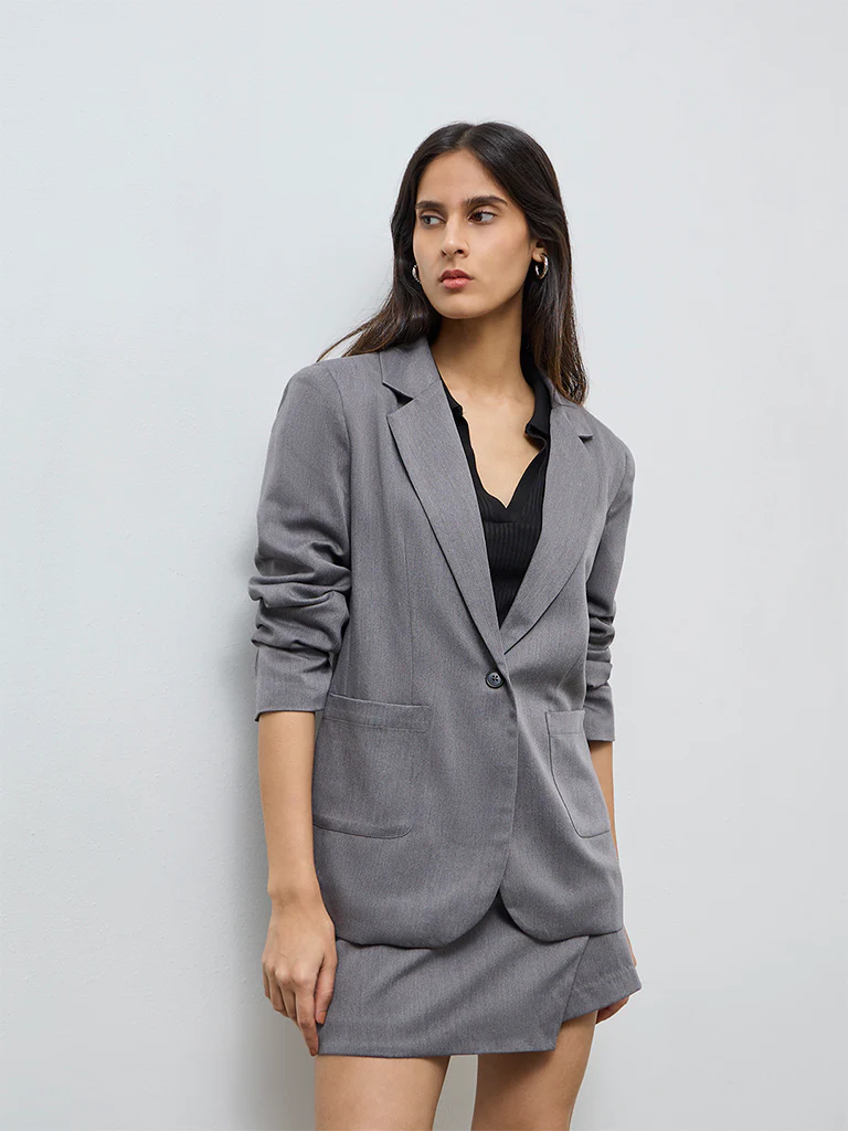 Wardrobe Grey Solid Blazer