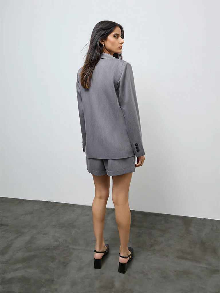 Wardrobe Grey Solid Blazer - Image 4