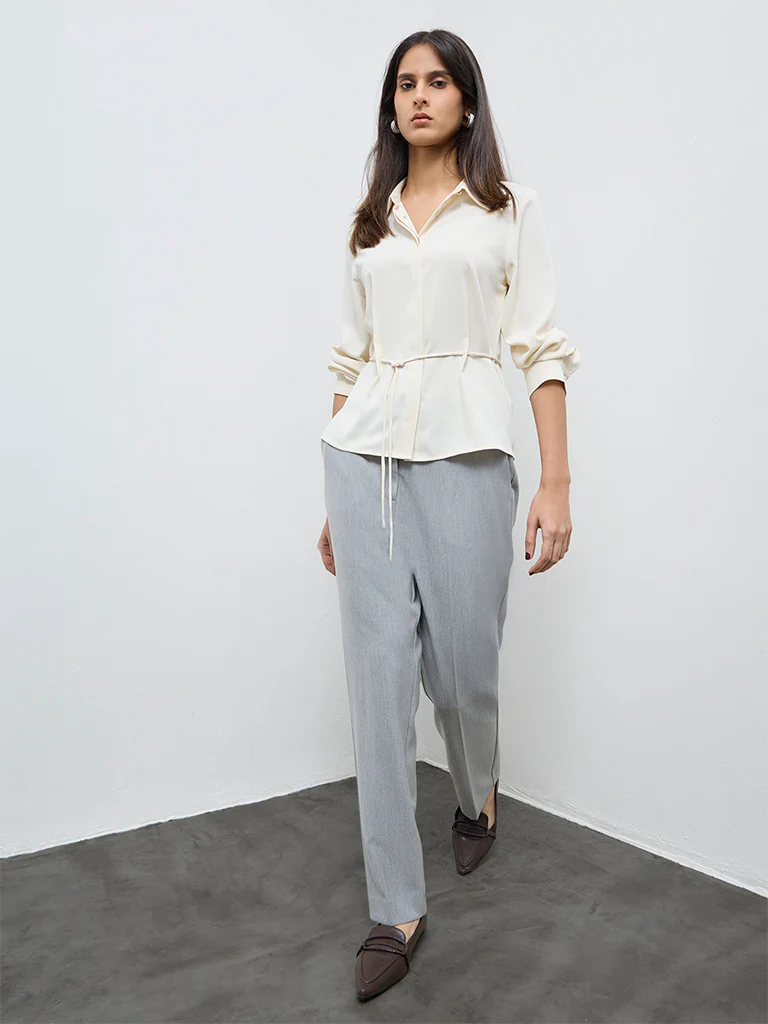 Wardrobe Grey Solid High-Rise Trousers