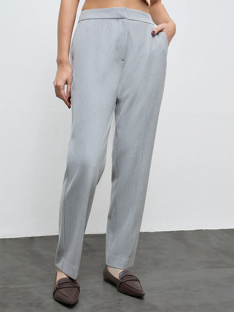 Wardrobe Grey Solid High-Rise Trousers - Image 2