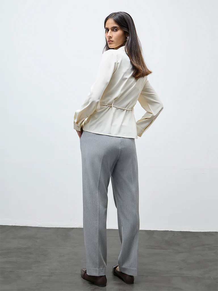 Wardrobe Grey Solid High-Rise Trousers - Image 4