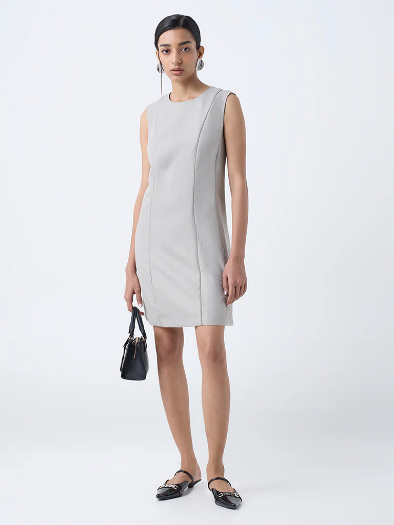 Wardrobe Grey Solid Shift Dress