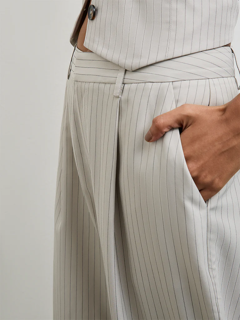 Wardrobe Grey Striped High-Rise Trousers - Image 3