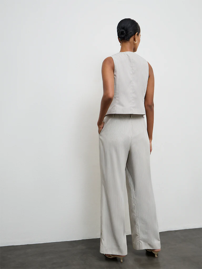 Wardrobe Grey Striped High-Rise Trousers - Image 4