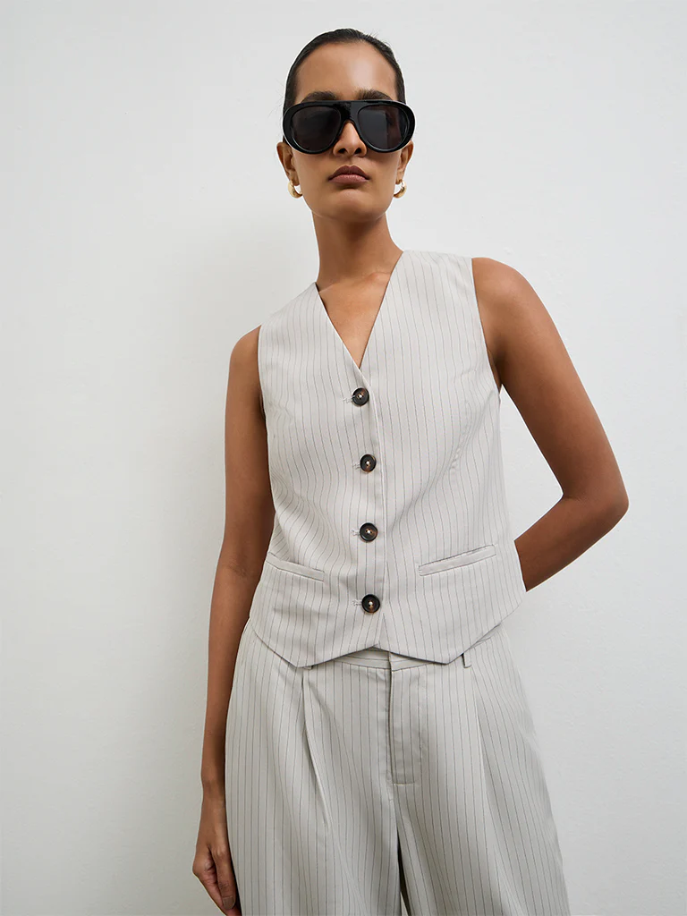Wardrobe Grey Striped Waistcoat - Image 2