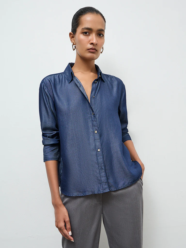 Wardrobe Indigo Chambray Shirt - Image 2
