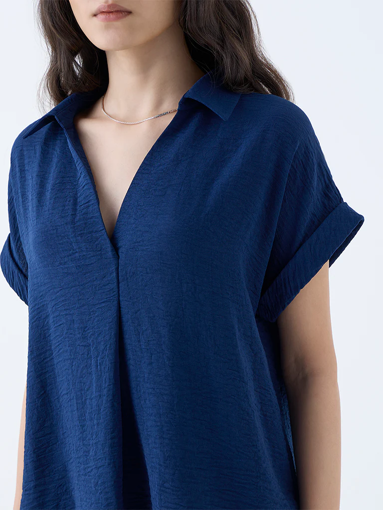 Wardrobe Indigo Crinkle-Textured Top - Image 3