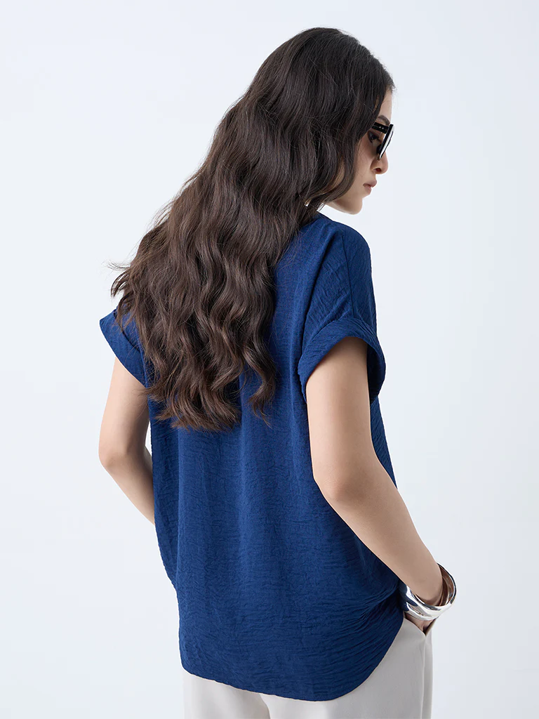 Wardrobe Indigo Crinkle-Textured Top - Image 4