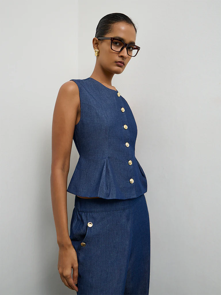 Wardrobe Indigo Denim Peplum Blouse - Image 2