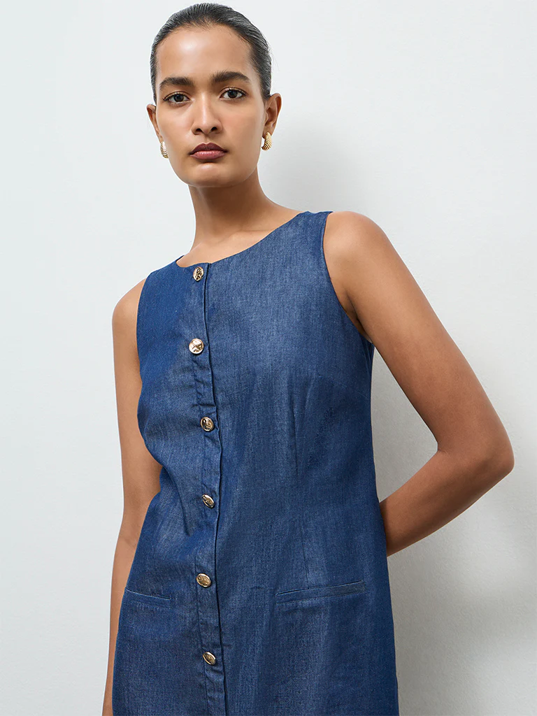 Wardrobe Indigo Denim Straight Dress - Image 3