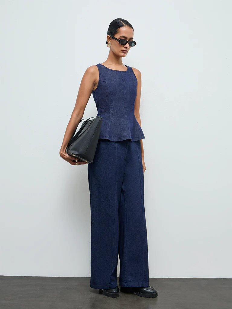 Wardrobe Indigo Peplum Denim Top - Image 2