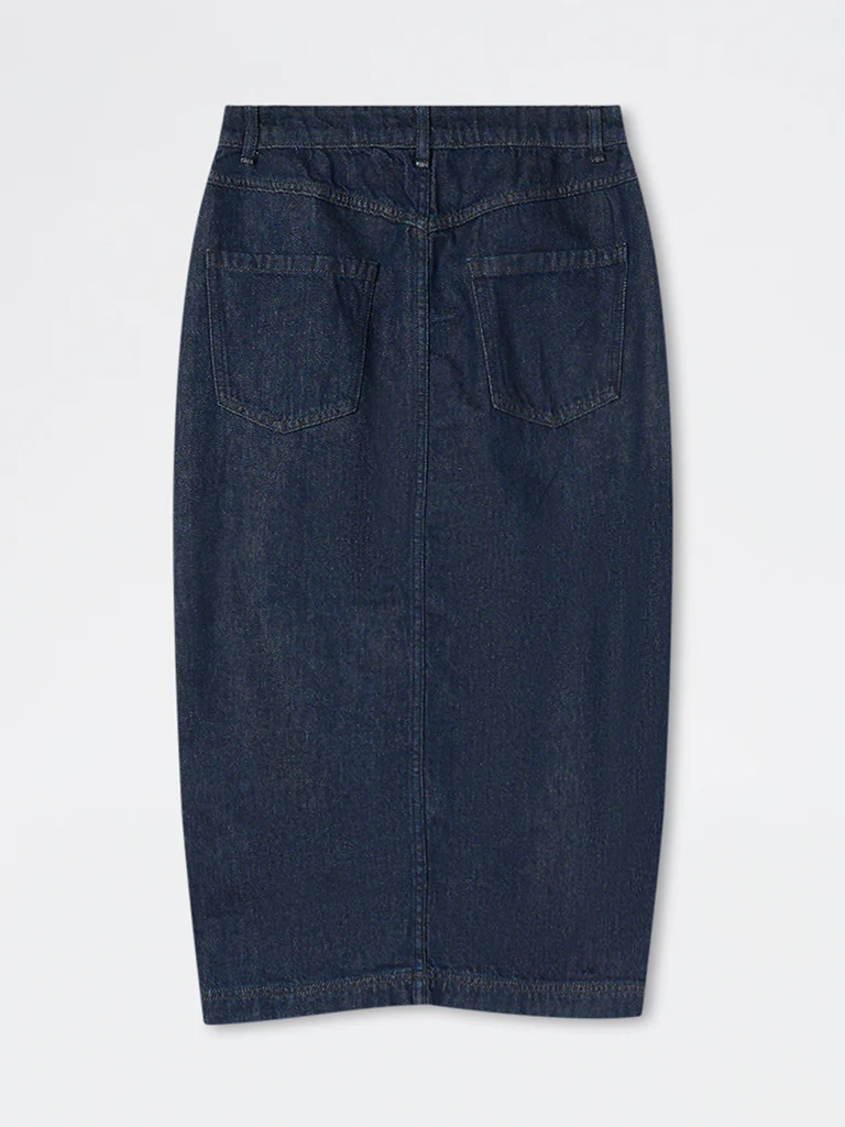 Wardrobe Indigo Solid High-Rise Denim A-Line Skirt - Image 4