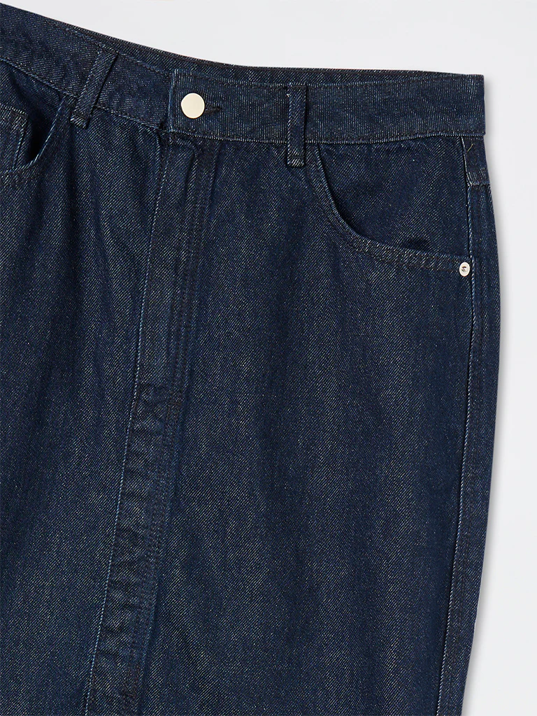 Wardrobe Indigo Solid High-Rise Denim A-Line Skirt - Image 5