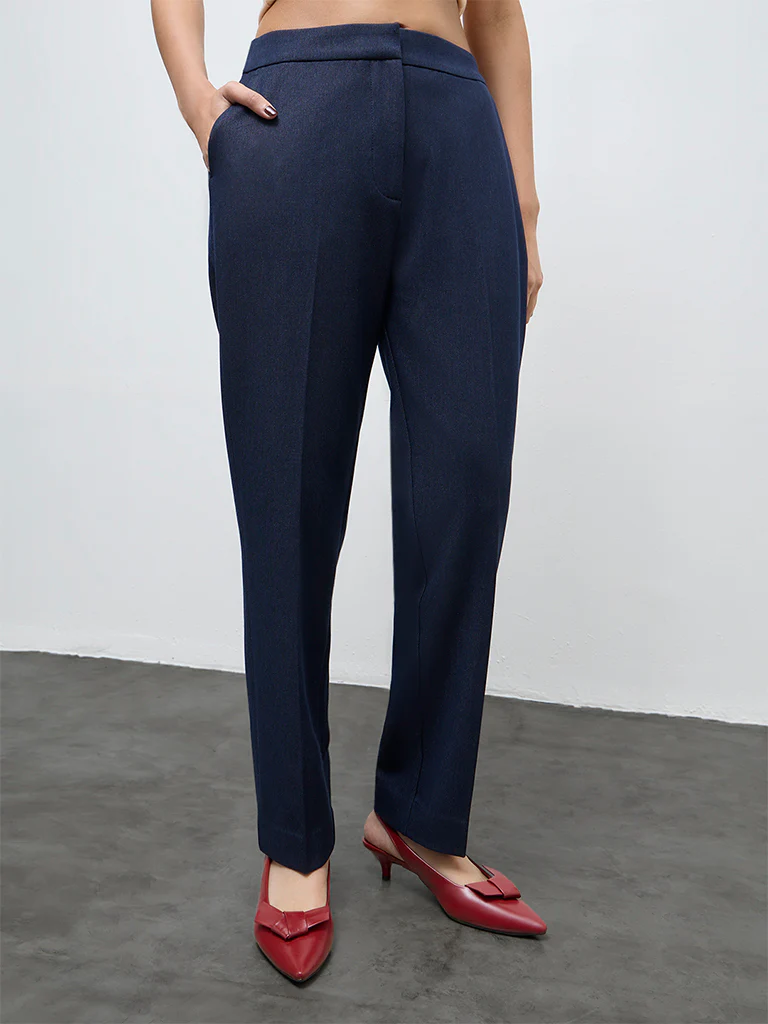 Wardrobe Indigo Solid High-Rise Trousers - Image 2