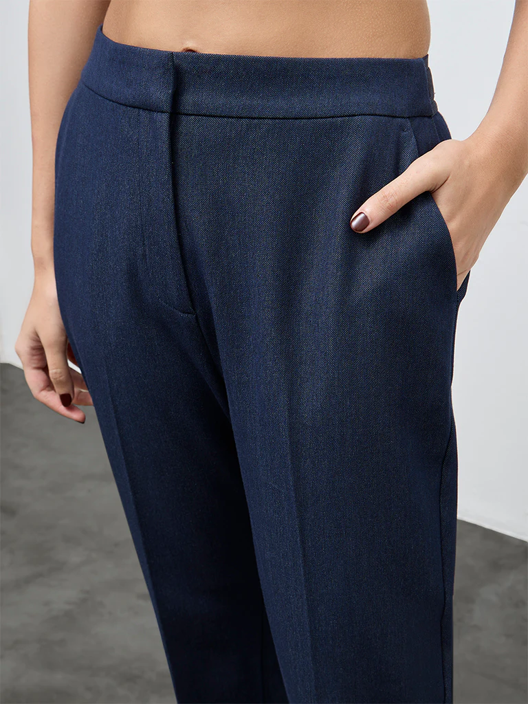 Wardrobe Indigo Solid High-Rise Trousers - Image 3