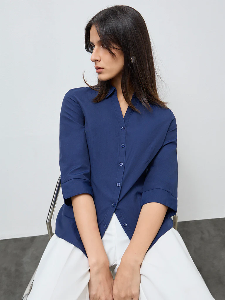 Wardrobe Indigo Solid Shirt
