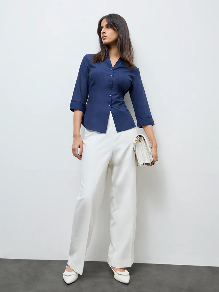 Wardrobe Indigo Solid Shirt - Image 2