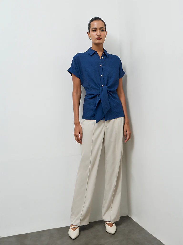 Wardrobe Indigo Tie-Up Blouse - Image 2