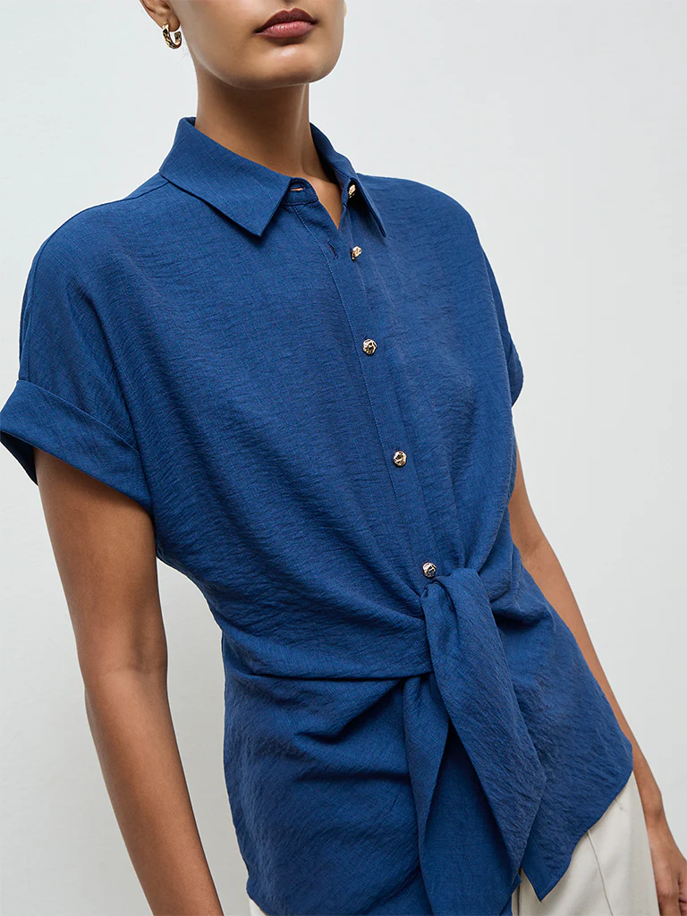 Wardrobe Indigo Tie-Up Blouse - Image 3