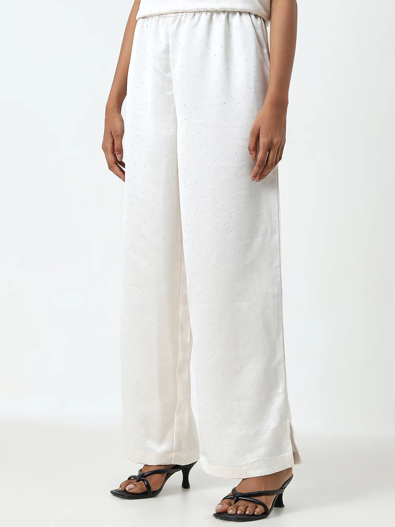 Wardrobe Ivory Embellished High-Rise Trousers - Image 3