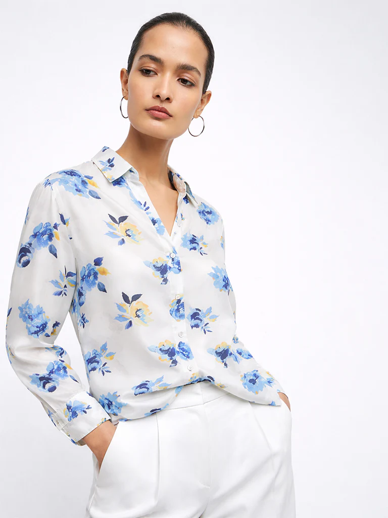 Wardrobe Ivory Floral Pattern Shirt with Camisole - Image 2