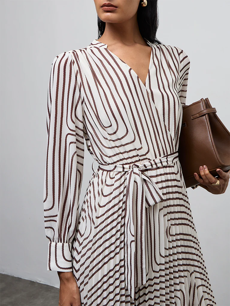 Wardrobe Ivory Geometric Printed A-Line Dress with Belt - Image 3