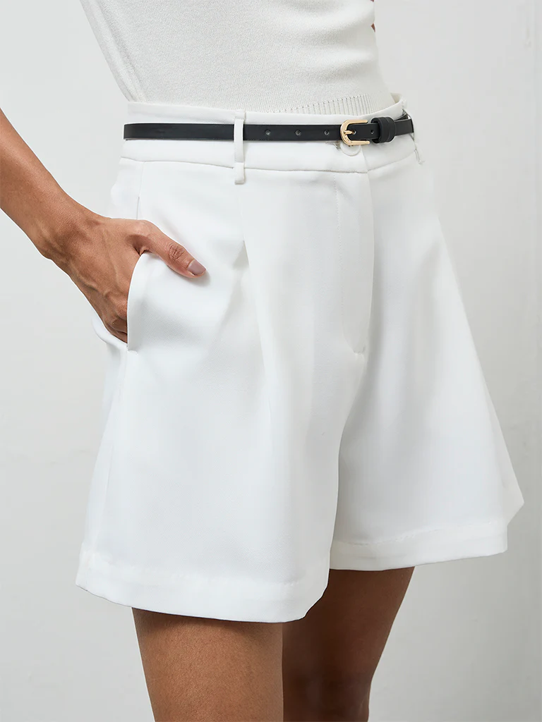 Wardrobe Ivory High-Rise Shorts with Belt - Image 3