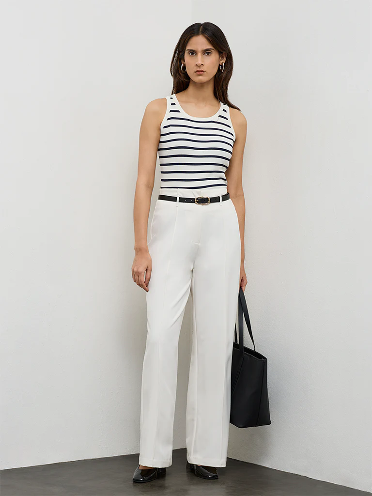 Wardrobe Ivory High-Rise Trousers with a Belt