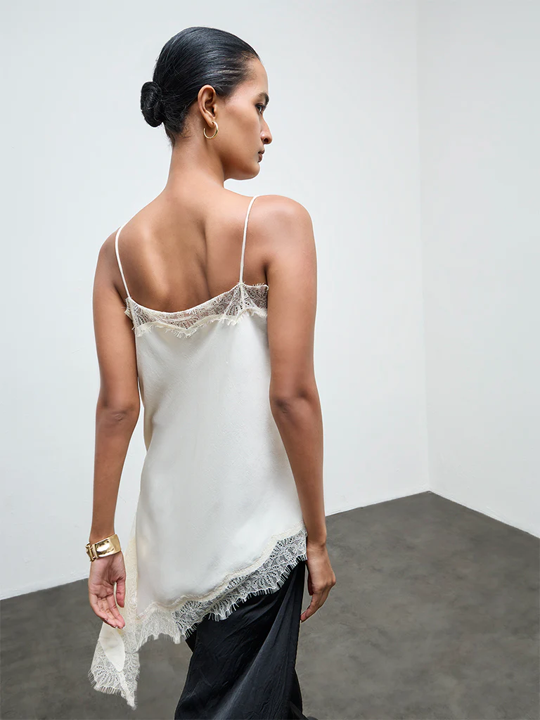 Wardrobe Ivory Lace-Detailed Asymmetrical Top - Image 4