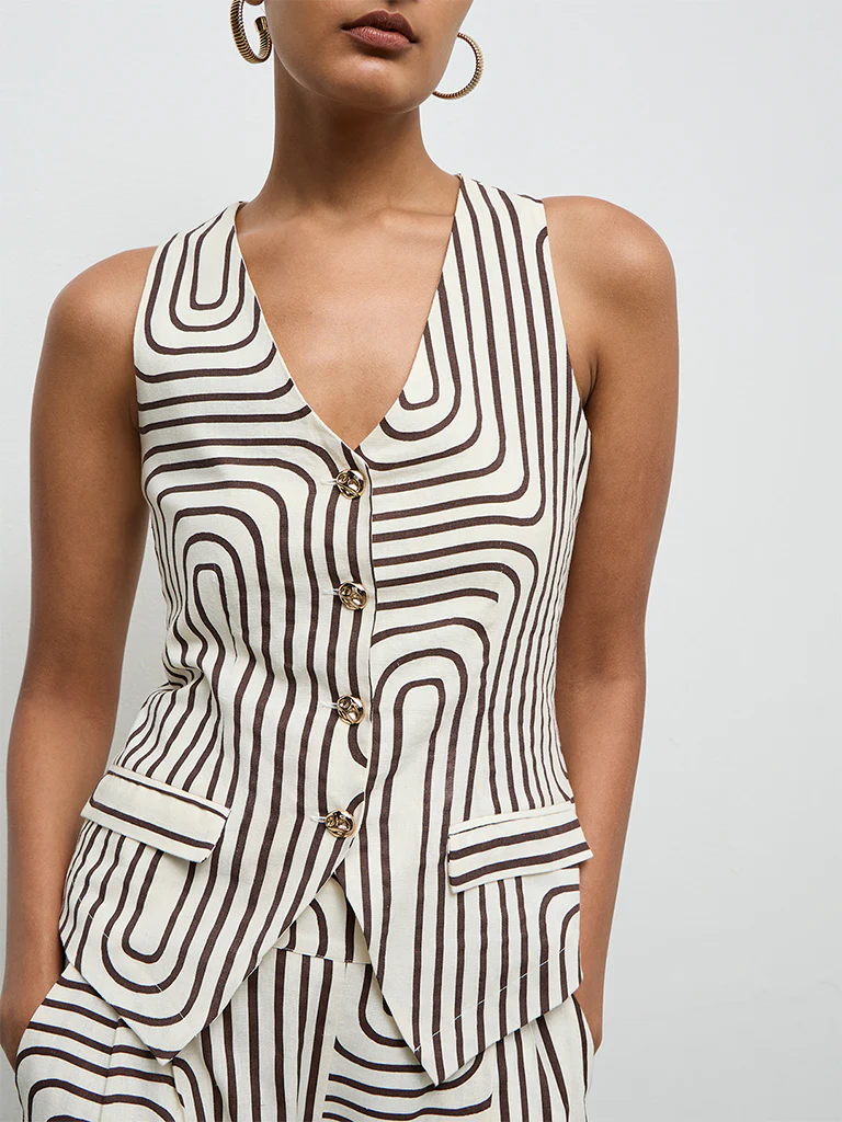 Wardrobe Ivory Printed Cotton-Blend Waistcoat - Image 3
