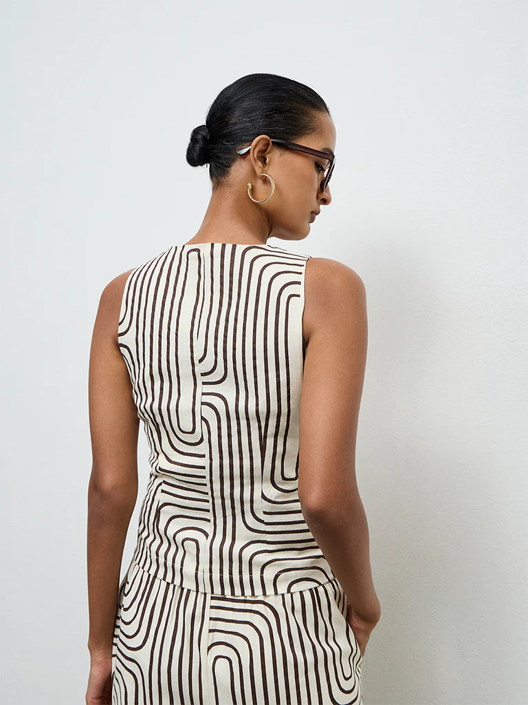 Wardrobe Ivory Printed Cotton-Blend Waistcoat - Image 4