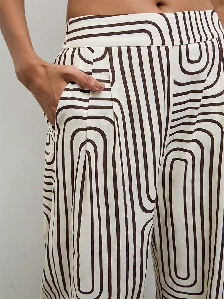 Wardrobe Ivory Printed High-Rise Cotton-Blend Trousers - Image 3