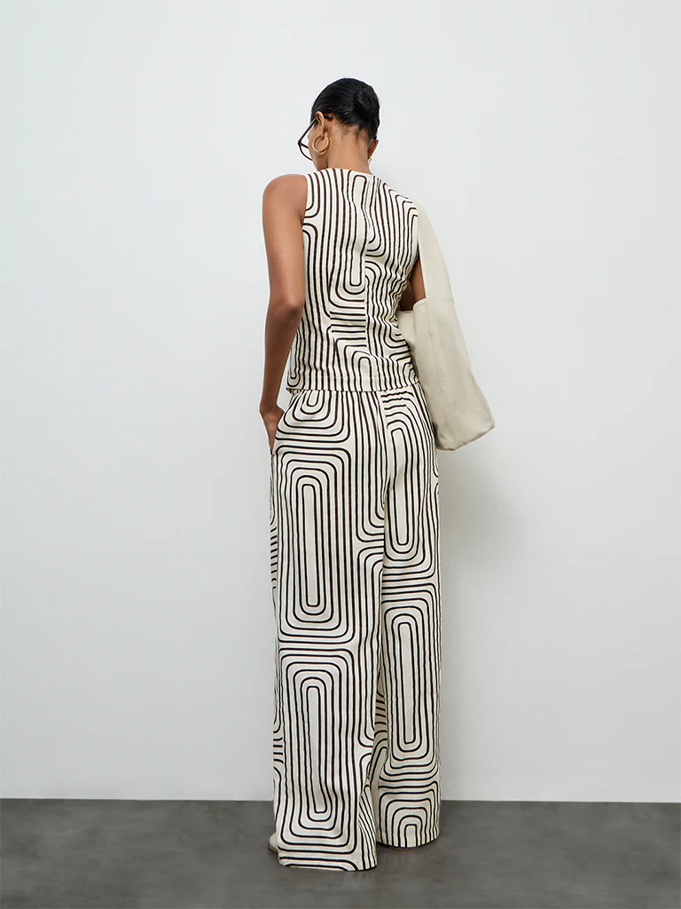 Wardrobe Ivory Printed High-Rise Cotton-Blend Trousers - Image 4
