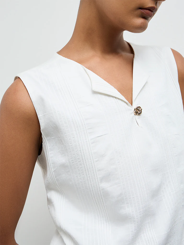 Wardrobe Ivory Self-Striped Blouse - Image 3