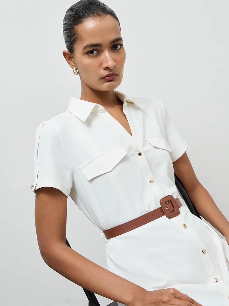 Wardrobe Ivory Shirt Dress with Belt - Image 2