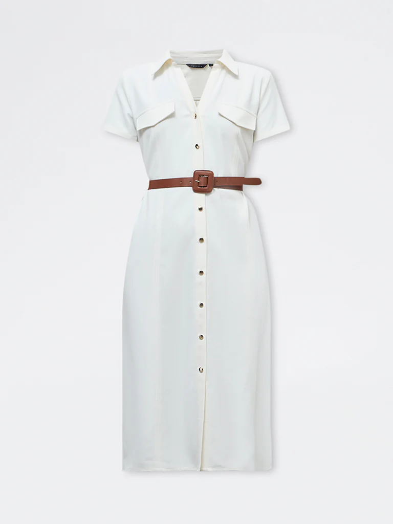 Wardrobe Ivory Shirt Dress with Belt - Image 4