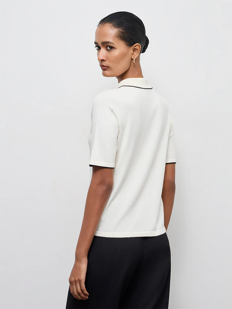 Wardrobe Ivory Solid Quarter-Zip Top - Image 4