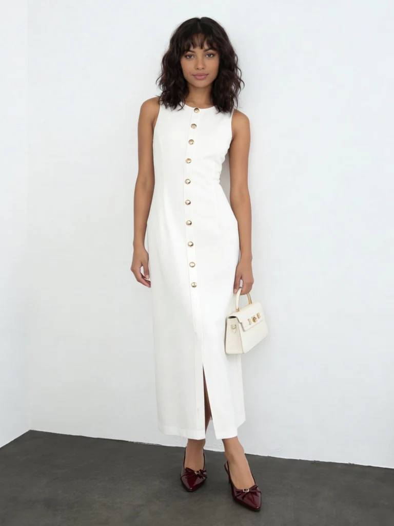 Wardrobe Ivory Solid Straight Dress