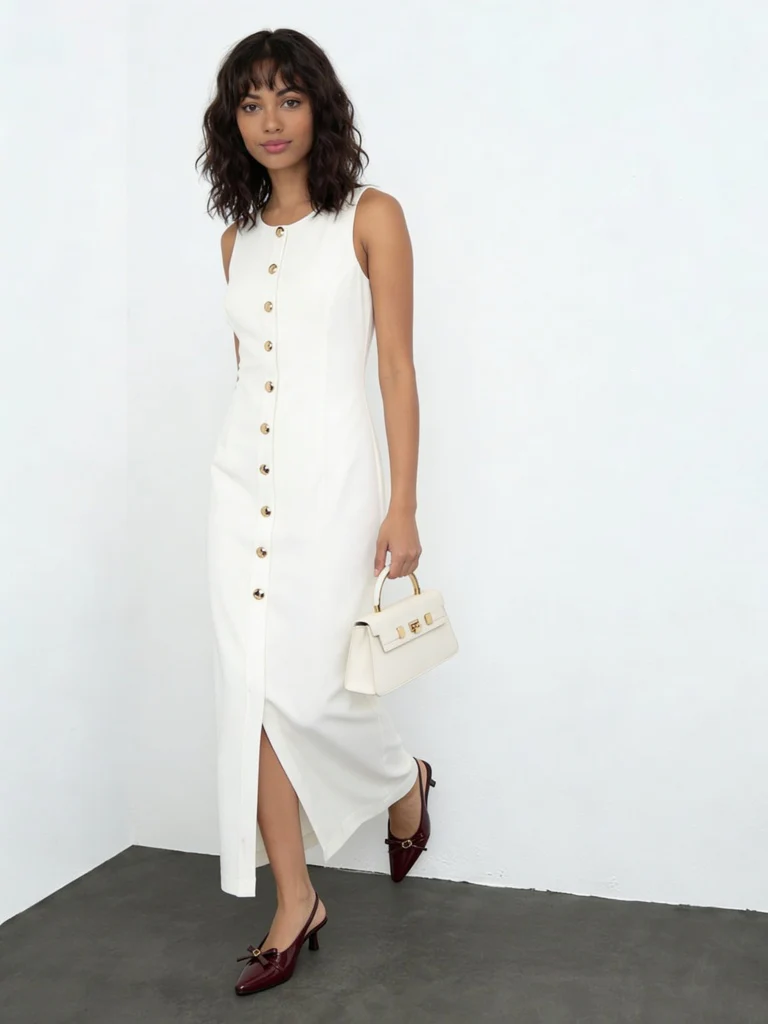 Wardrobe Ivory Solid Straight Dress - Image 2